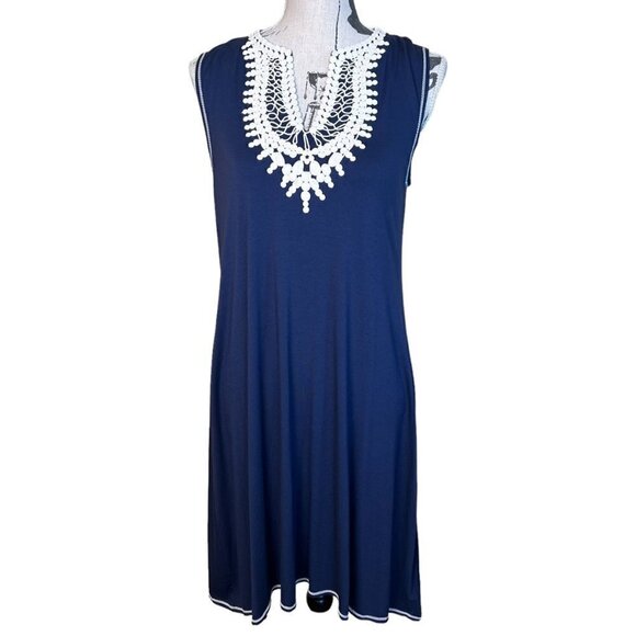 Max Studio Dress Sleeveless Embroidered Blue Casual Beach Summer Size M - Picture 1 of 9